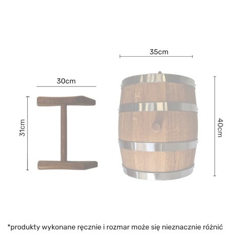 Beczka drewniana dębowa 20l wypalana na bimber, whisky lub wino + grawer Beczka drewniana dębowa 20l wypalana na bimber, whisky lub wino + grawer