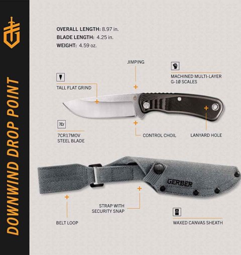 Nóż Gerber Downwind Drop Point Black BLACK