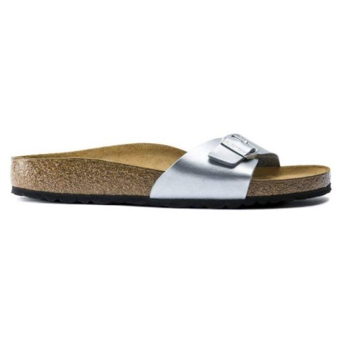 Klapki damskie Birkenstock Madrid Birko-Flor Silver srebrne regular szerokie (0040411)