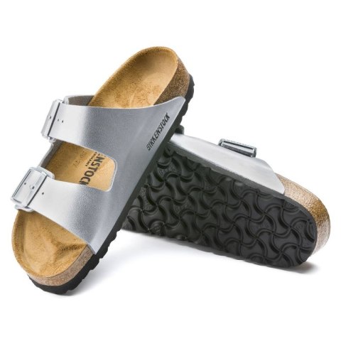 Klapki damskie Birkenstock srebrne Arizona Birko-Flor Silver regular szerokie (1012282)