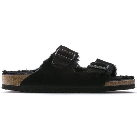 Klapki damskie ocieplane z wełną owczą Birkenstock Arizona VL Shearling Black skóra zamszowa regular szerokie (0752661)