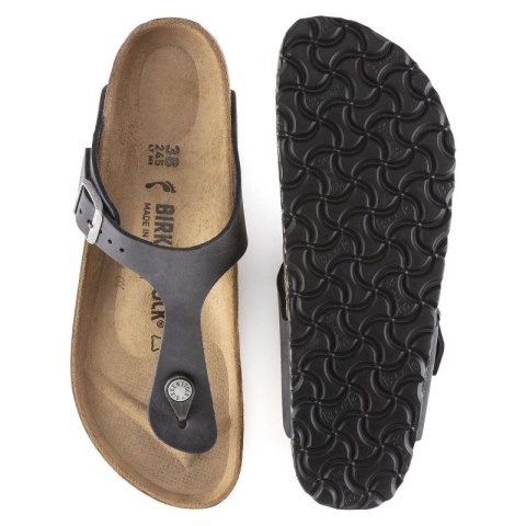 Japonki damskie/męskie Birkenstock Gizeh NU Oiled Black Regular olejowana skóra na szeroką stopę (0845251)