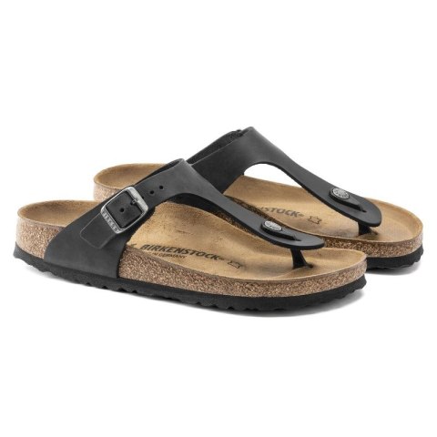 Japonki damskie/męskie Birkenstock Gizeh NU Oiled Black Regular olejowana skóra na szeroką stopę (0845251)