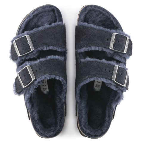 Klapki ocieplane Birkenstock Arizona VL Shearling Midnight skóra zamszowa wąskie narrow (1020583)