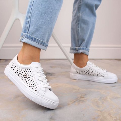 Skórzane komfortowe buty Rieker W RKR641 białe