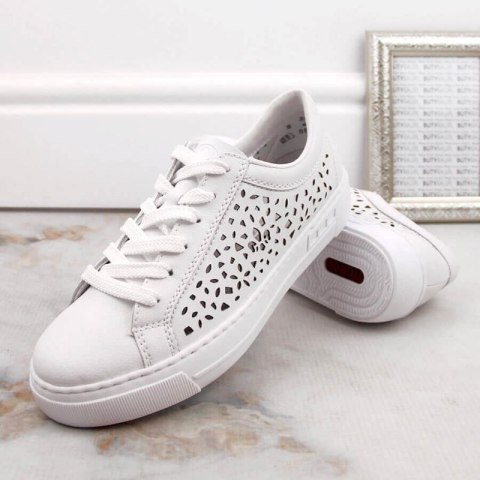 Skórzane komfortowe buty Rieker W RKR641 białe