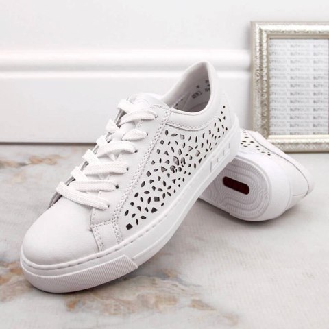 Skórzane komfortowe buty Rieker W RKR641 białe